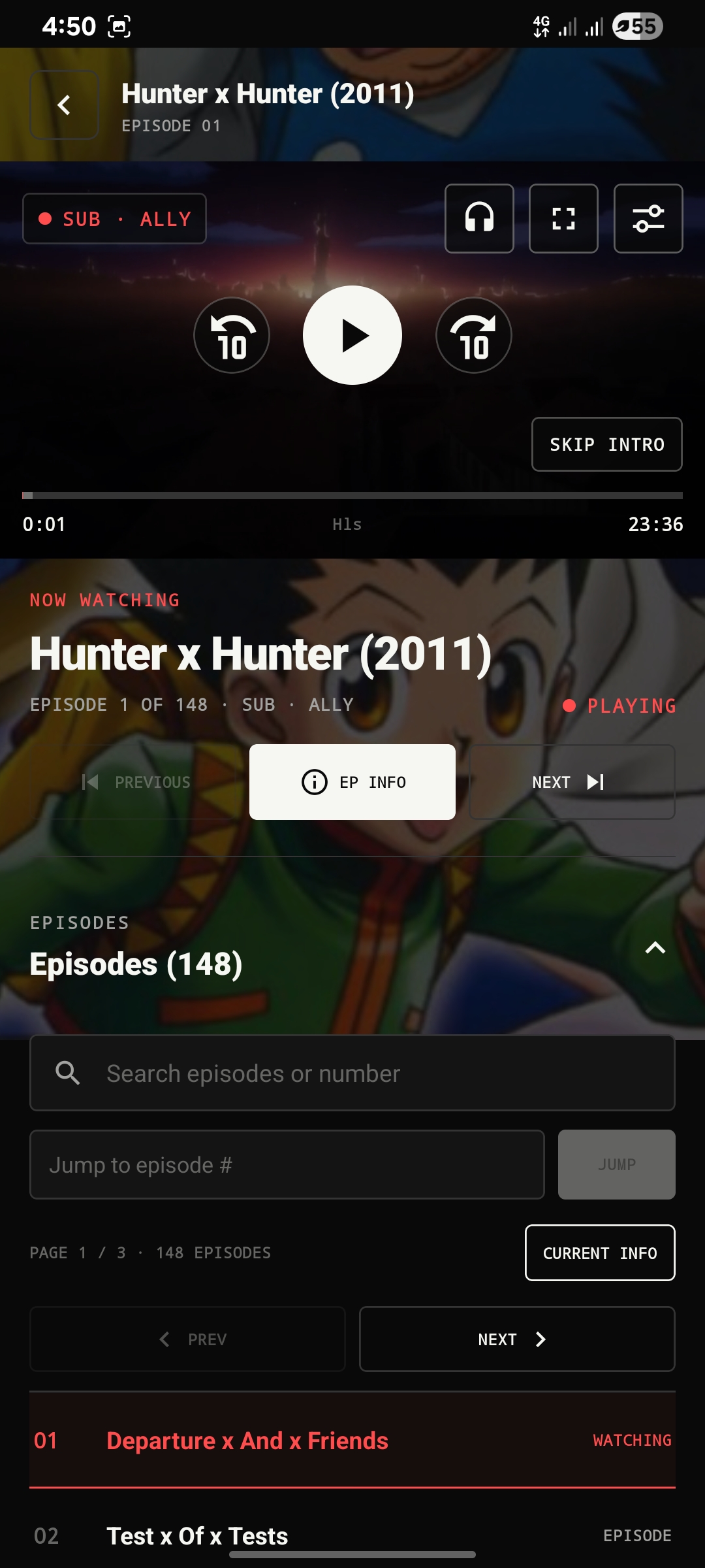 Real Aniraku Watch player with headphones, fullscreen, settings and episode controls